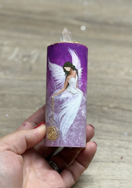 Andělská, ručně malovaná ochranná mini svíčka | Spirála duše | 10 cm | 2